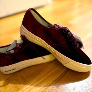 Seavees for J.Crew, gorgeous burgundy velvet, ‘midnight cherry’ color, new!